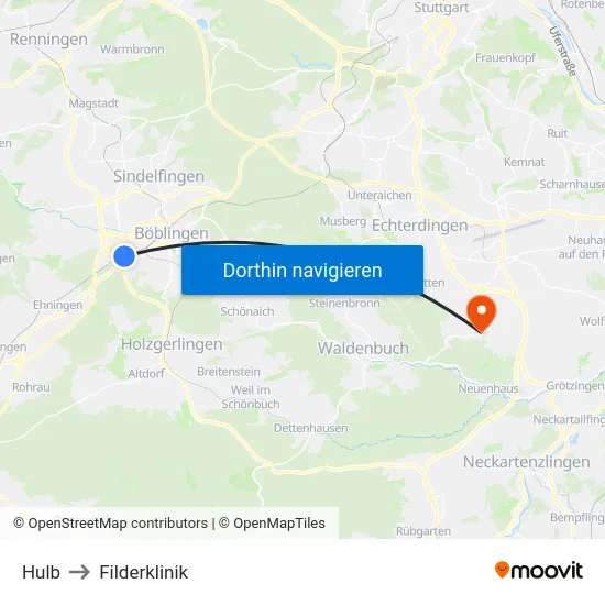 Hulb to Filderklinik map