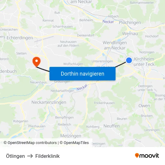 Ötlingen to Filderklinik map