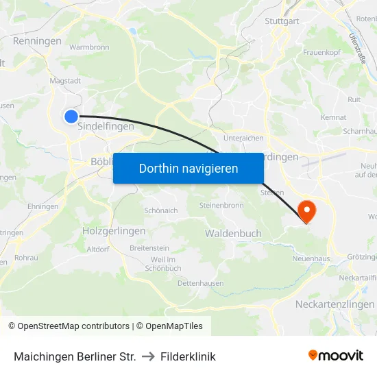 Maichingen Berliner Str. to Filderklinik map