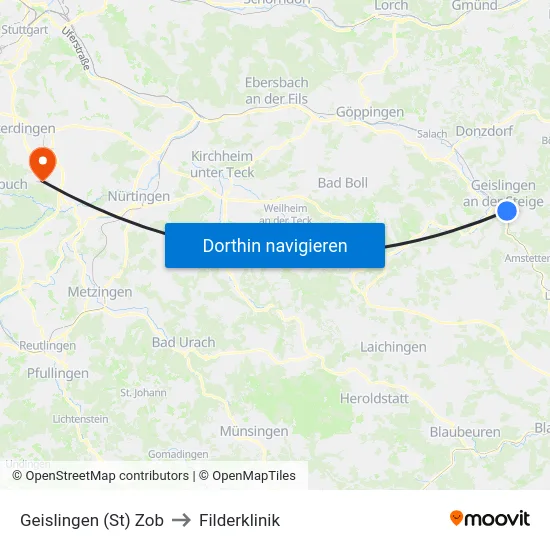 Geislingen (St) Zob to Filderklinik map