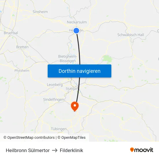 Heilbronn Sülmertor to Filderklinik map
