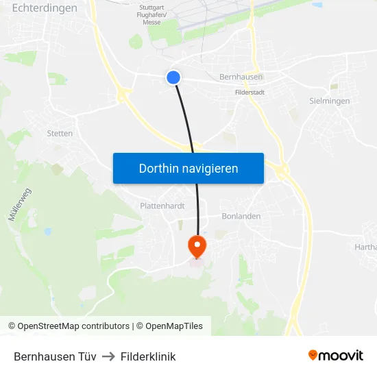 Bernhausen Tüv to Filderklinik map