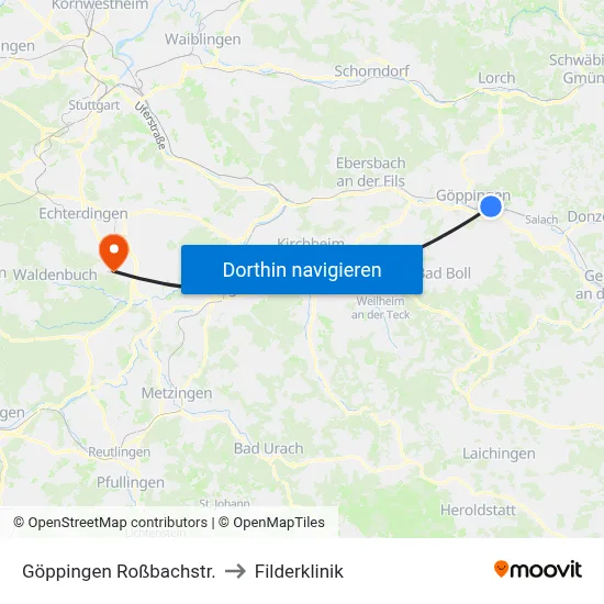 Göppingen Roßbachstr. to Filderklinik map