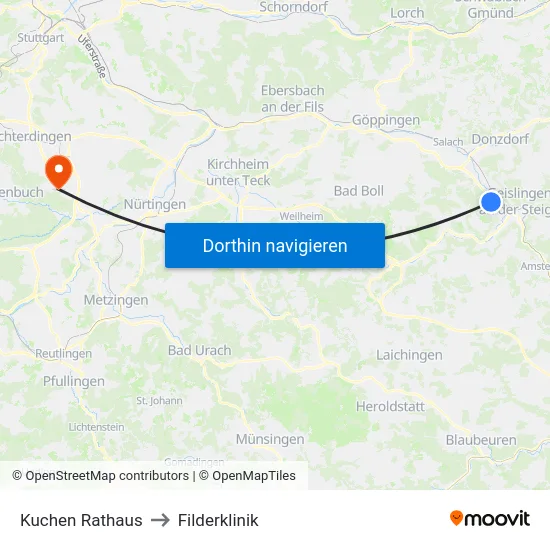 Kuchen Rathaus to Filderklinik map