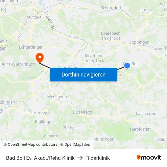 Bad Boll Ev. Akad./Reha-Klinik to Filderklinik map