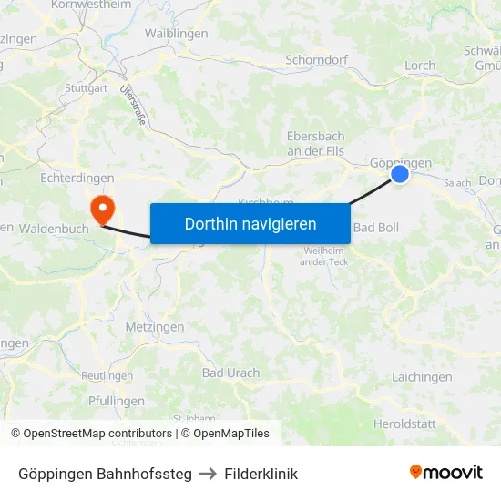 Göppingen Bahnhofssteg to Filderklinik map