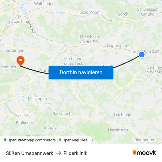 Süßen Umspannwerk to Filderklinik map