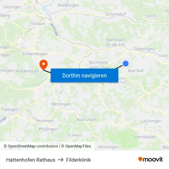 Hattenhofen Rathaus to Filderklinik map