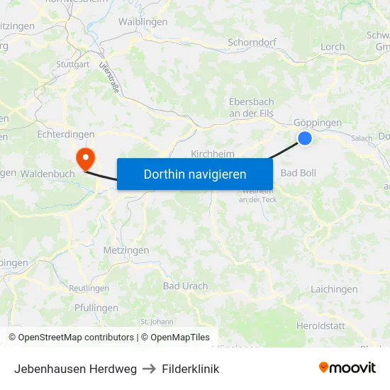 Jebenhausen Herdweg to Filderklinik map