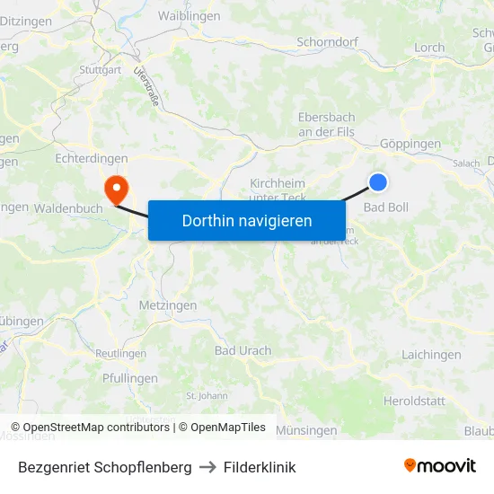 Bezgenriet Schopflenberg to Filderklinik map