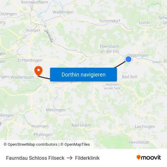 Faurndau Schloss Filseck to Filderklinik map