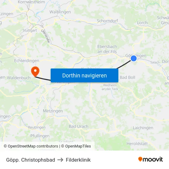 Göpp. Christophsbad to Filderklinik map