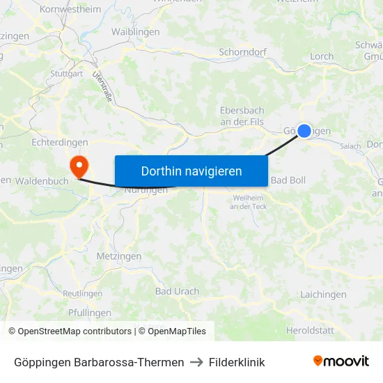 Göppingen Barbarossa-Thermen to Filderklinik map