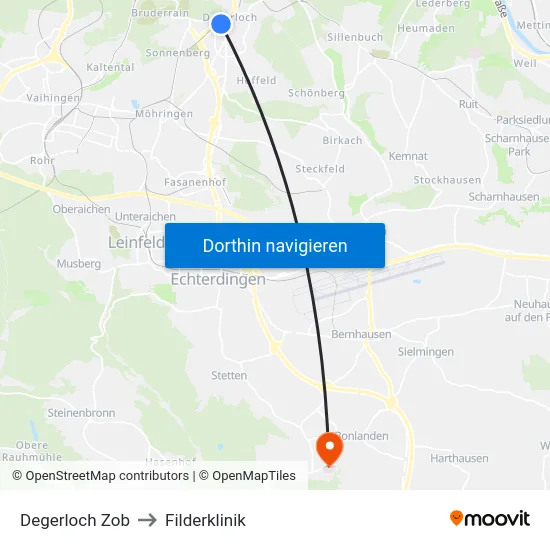 Degerloch Zob to Filderklinik map