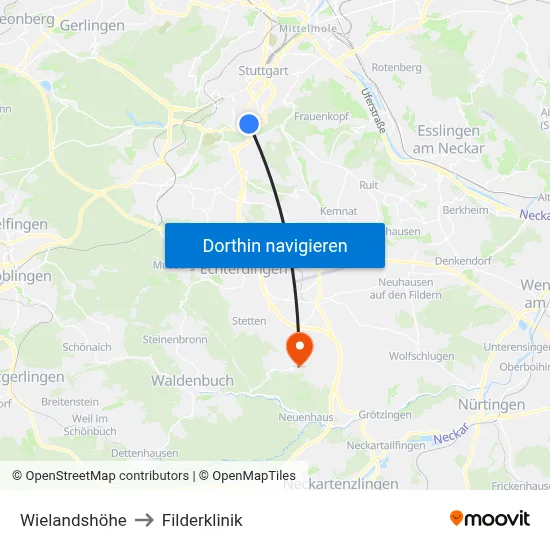 Wielandshöhe to Filderklinik map