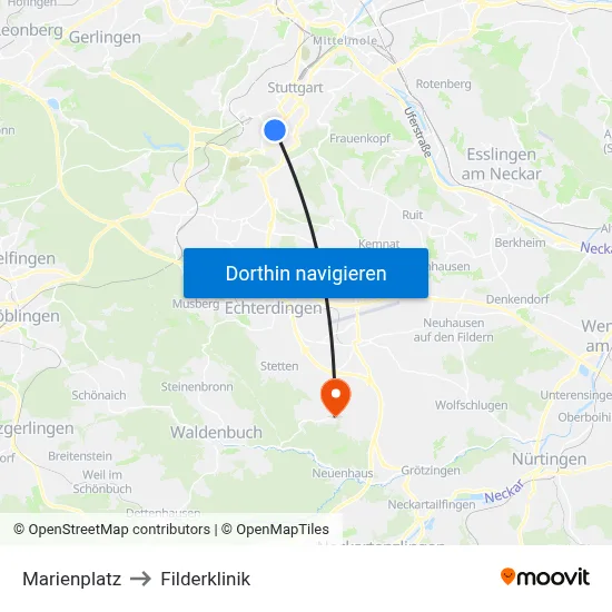 Marienplatz to Filderklinik map