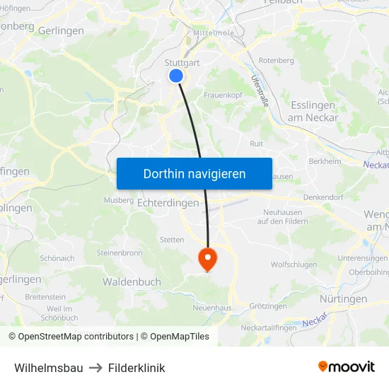 Wilhelmsbau to Filderklinik map