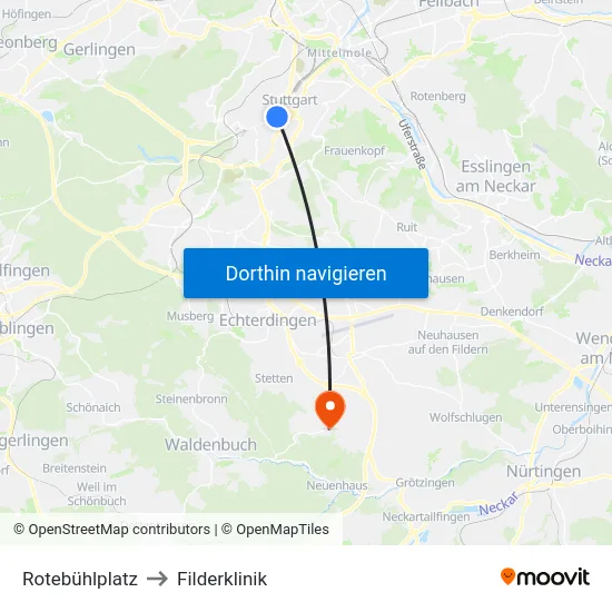 Rotebühlplatz to Filderklinik map
