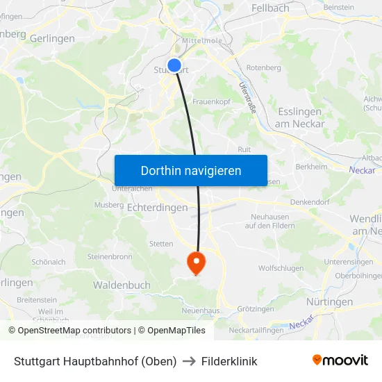 Stuttgart Hauptbahnhof (Oben) to Filderklinik map