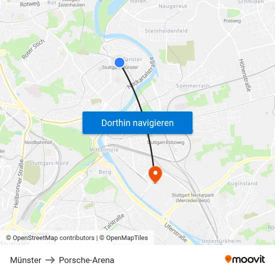 Münster to Porsche-Arena map