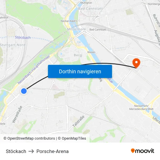 Stöckach to Porsche-Arena map