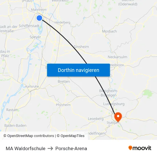 MA Waldorfschule to Porsche-Arena map
