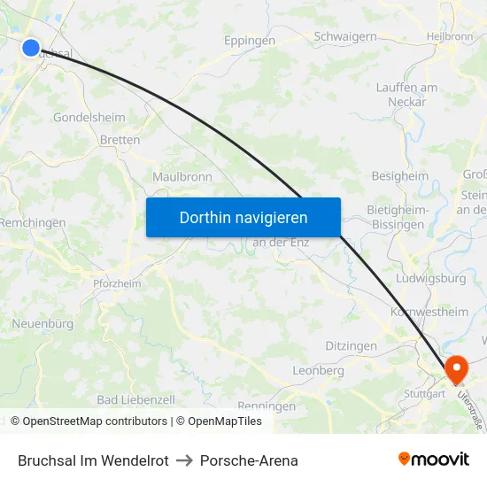 Bruchsal Im Wendelrot to Porsche-Arena map