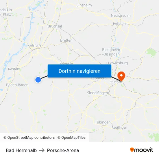 Bad Herrenalb to Porsche-Arena map