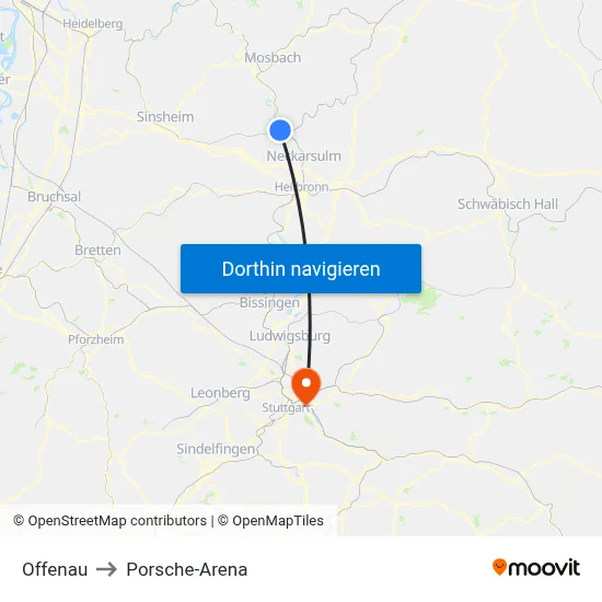 Offenau to Porsche-Arena map