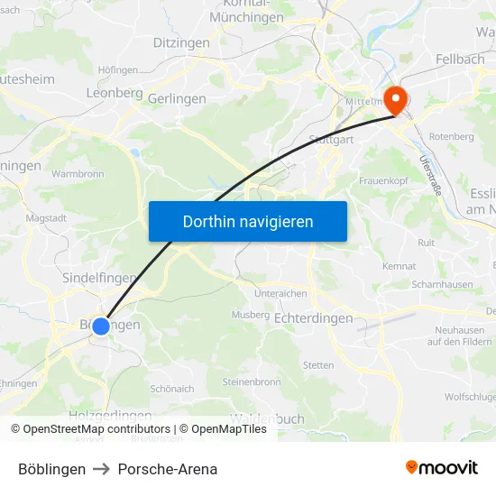Böblingen to Porsche-Arena map