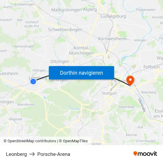 Leonberg to Porsche-Arena map