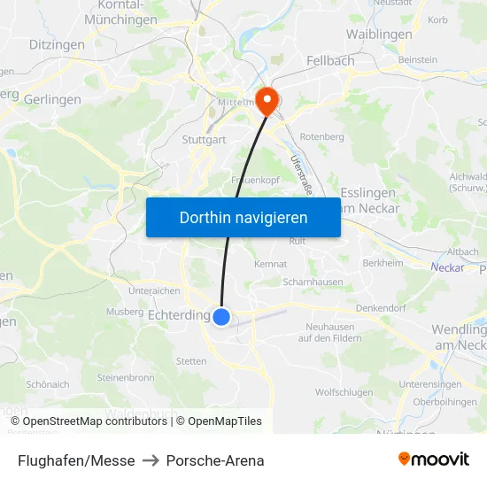 Flughafen/Messe to Porsche-Arena map