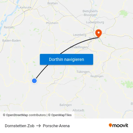 Dornstetten Zob to Porsche-Arena map