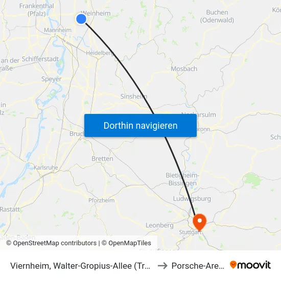 Viernheim, Walter-Gropius-Allee (Tram) to Porsche-Arena map