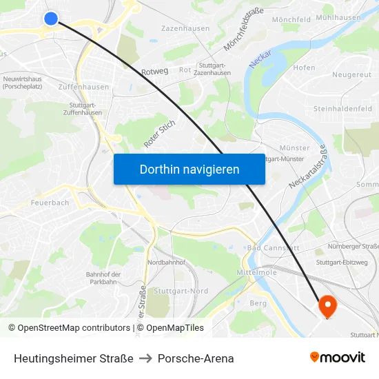 Heutingsheimer Straße to Porsche-Arena map