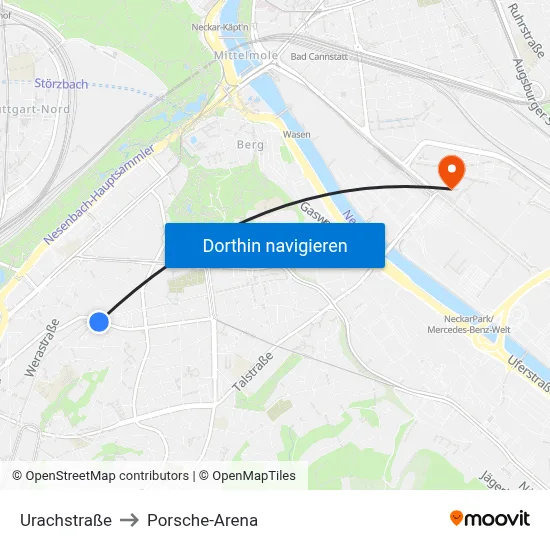 Urachstraße to Porsche-Arena map