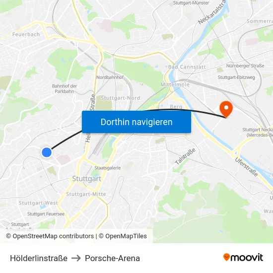 Hölderlinstraße to Porsche-Arena map