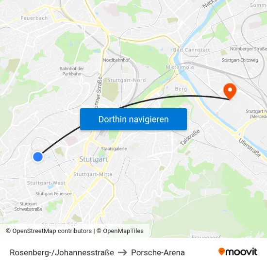Rosenberg-/Johannesstraße to Porsche-Arena map