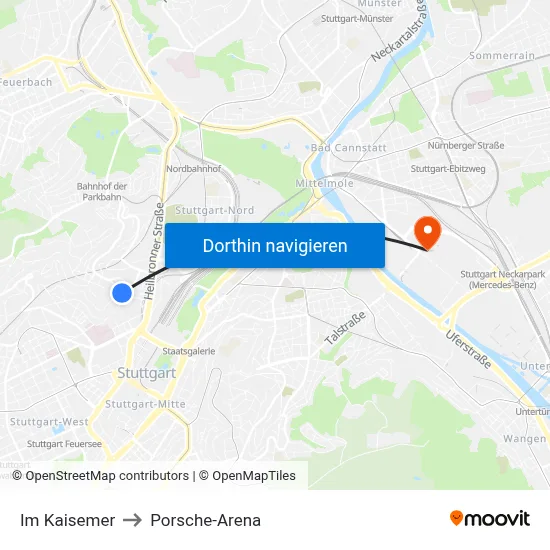Im Kaisemer to Porsche-Arena map