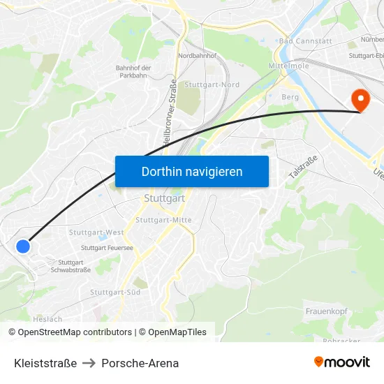 Kleiststraße to Porsche-Arena map