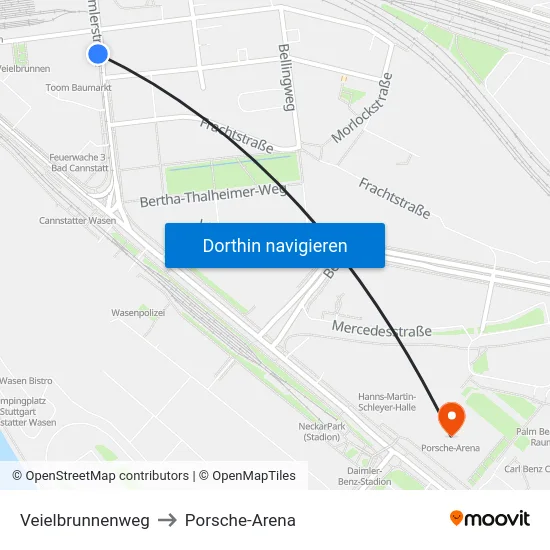 Veielbrunnenweg to Porsche-Arena map