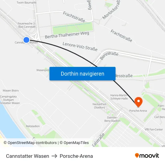 Cannstatter Wasen to Porsche-Arena map