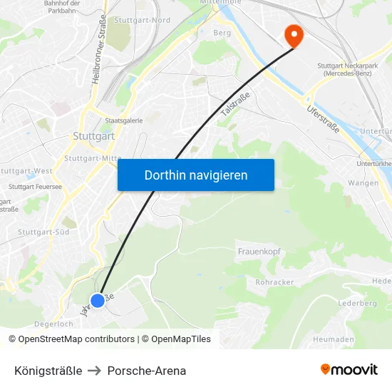 Königsträßle to Porsche-Arena map