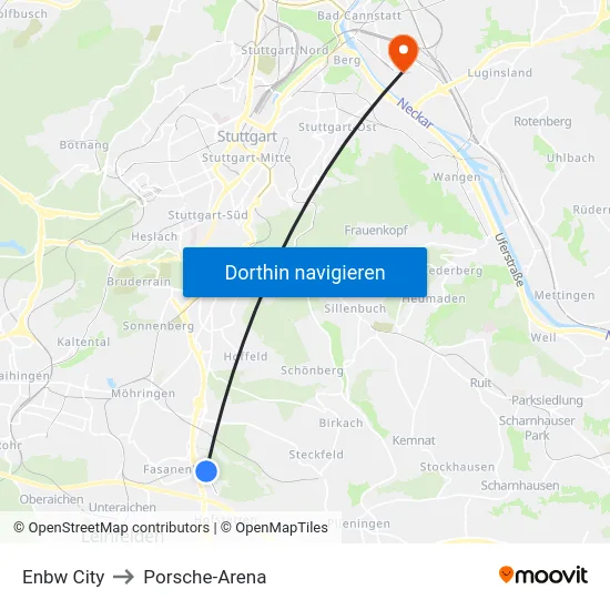 Enbw City to Porsche-Arena map