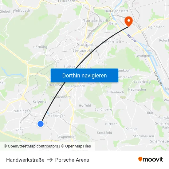 Handwerkstraße to Porsche-Arena map