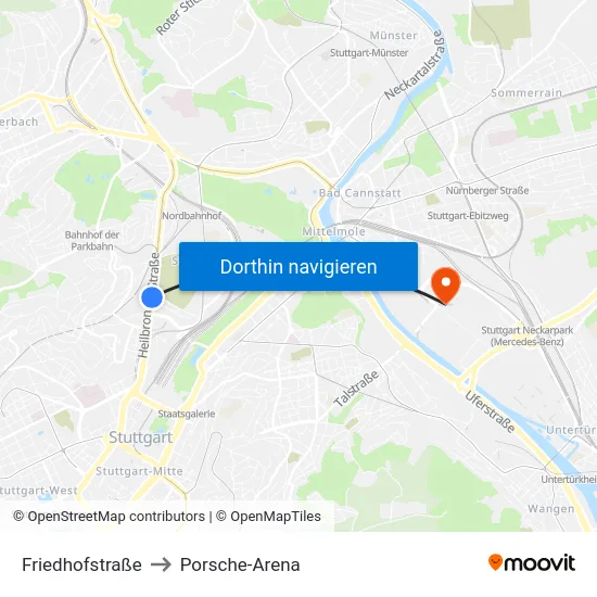 Friedhofstraße to Porsche-Arena map