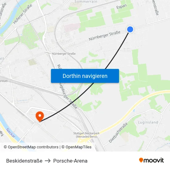 Beskidenstraße to Porsche-Arena map