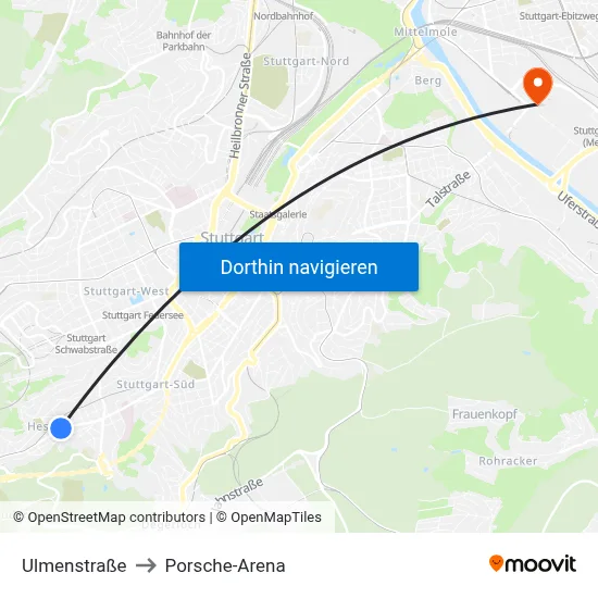 Ulmenstraße to Porsche-Arena map