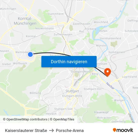 Kaiserslauterer Straße to Porsche-Arena map