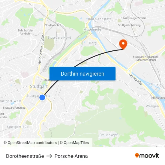 Dorotheenstraße to Porsche-Arena map